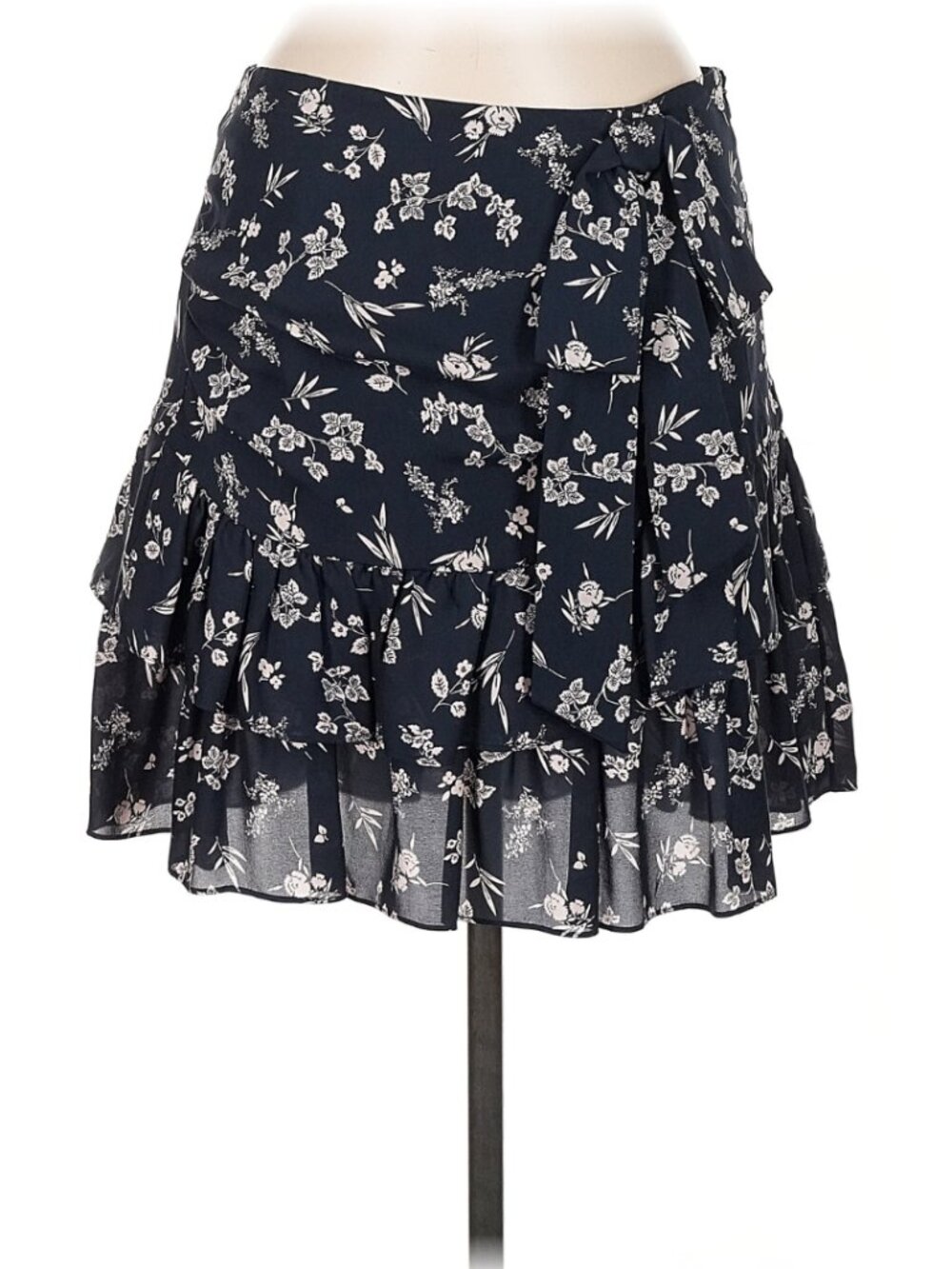 Cinq à Sept Carson Floral Mini Skirt – Navy Multi Silk Ruffle | Size 8 | MSRP $3 - Picture 3 of 6